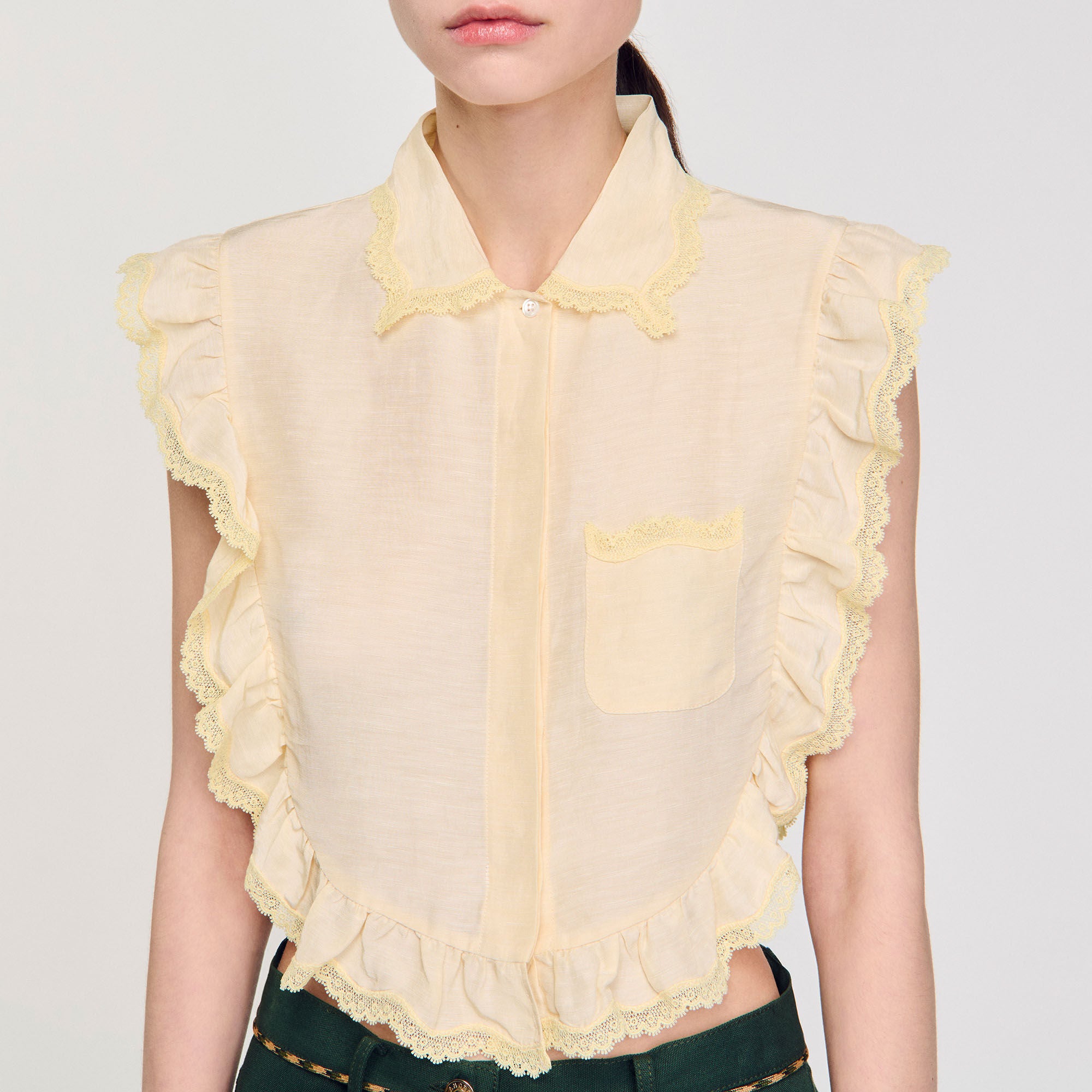 Light Yellow Shirt Collar With Lace Detail