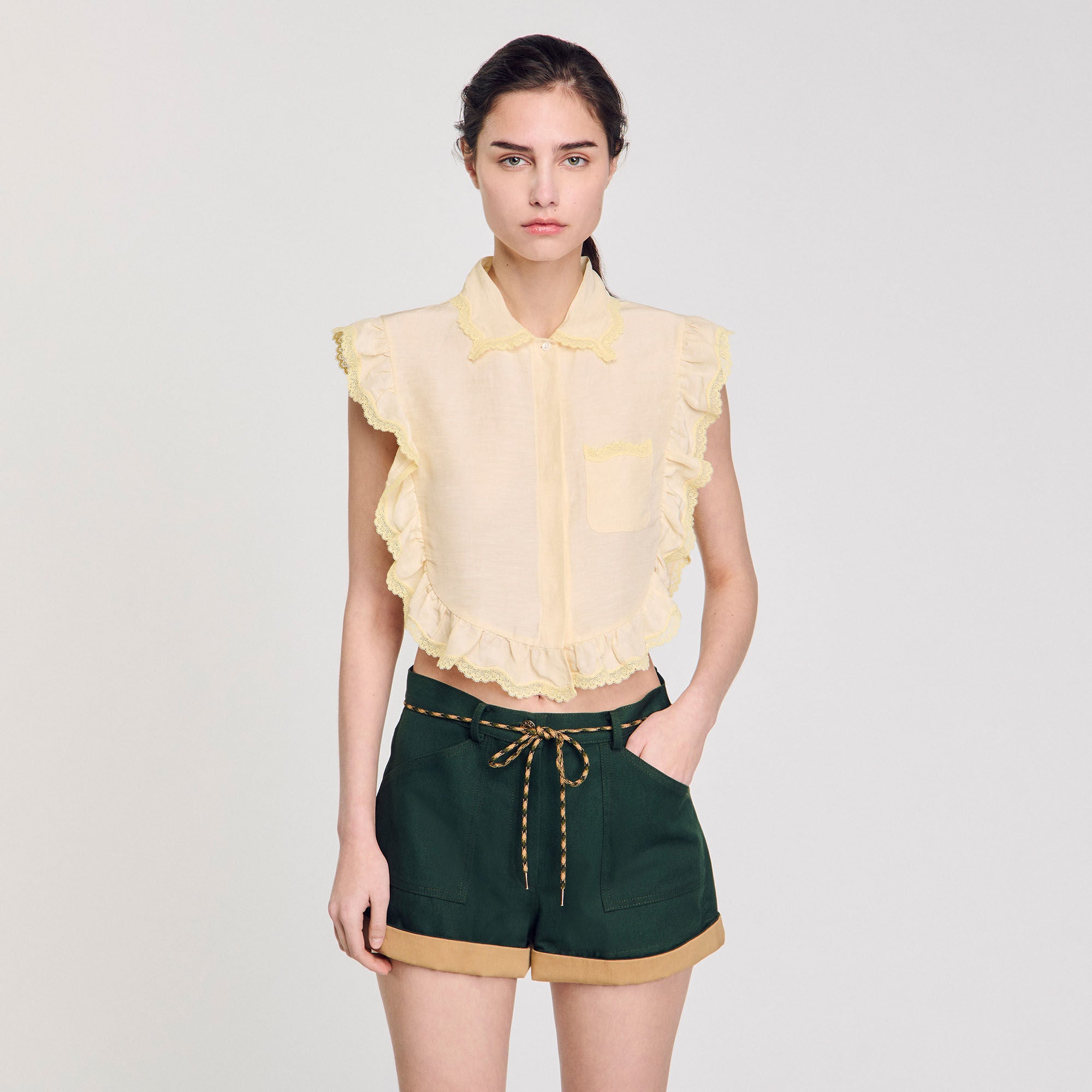Light Yellow Shirt Collar With Lace Detail