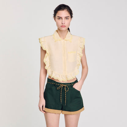 Light Yellow Shirt Collar With Lace Detail
