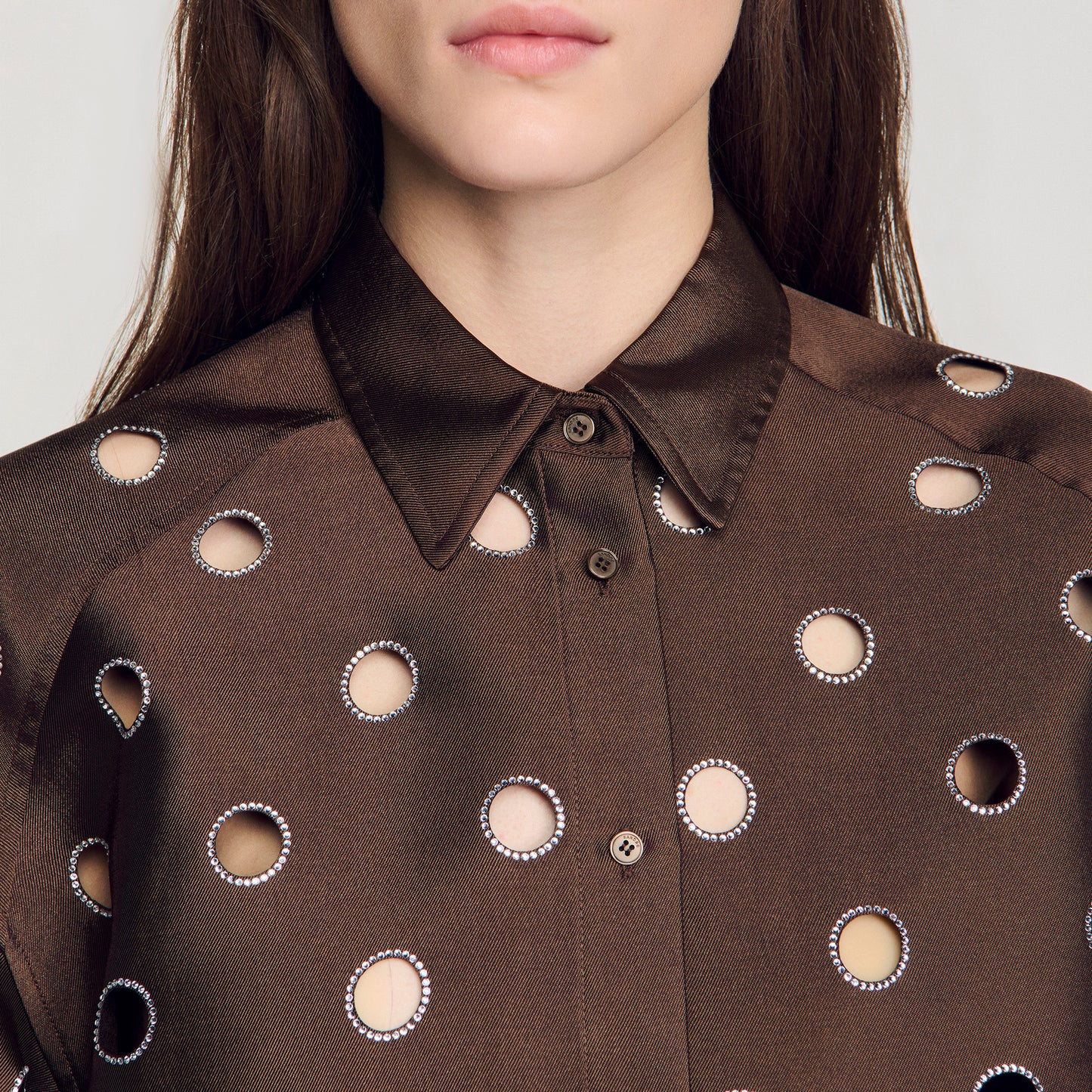 Jupiter Denim Shirt with Rhinestones Brown