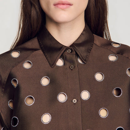 Jupiter Denim Shirt with Rhinestones Brown