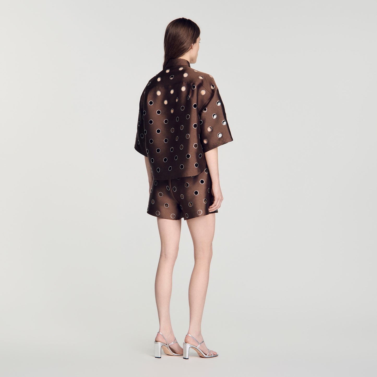 Jupiter Denim Shirt with Rhinestones Brown