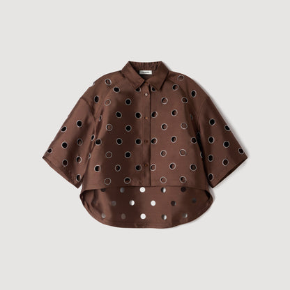 Jupiter Denim Shirt with Rhinestones Brown