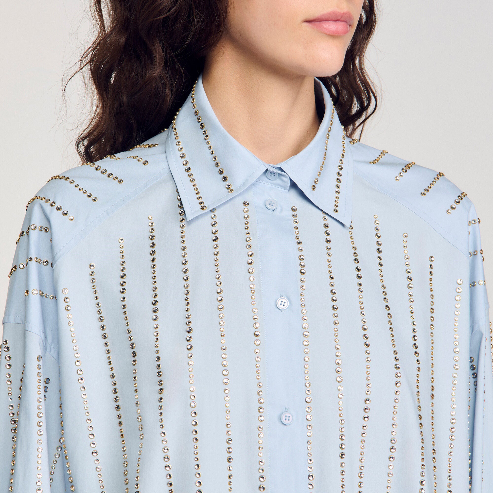 Paradise Rhinestone Shirt Sky Blue
