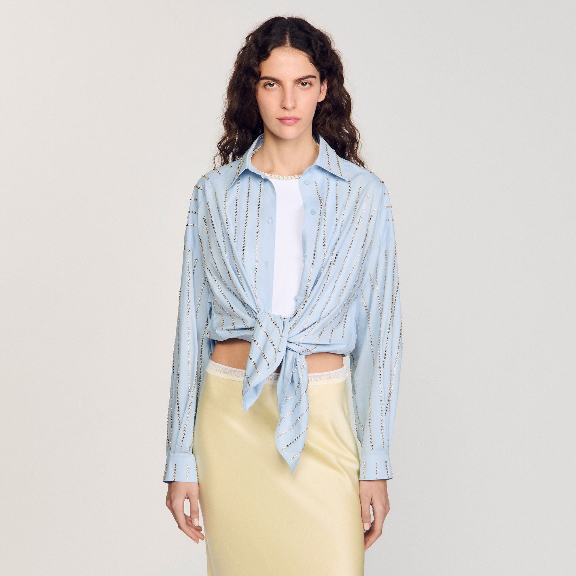 Paradise Rhinestone Shirt Sky Blue
