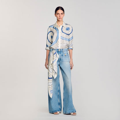 Lulu Blue Printed Shirt Sky Blue