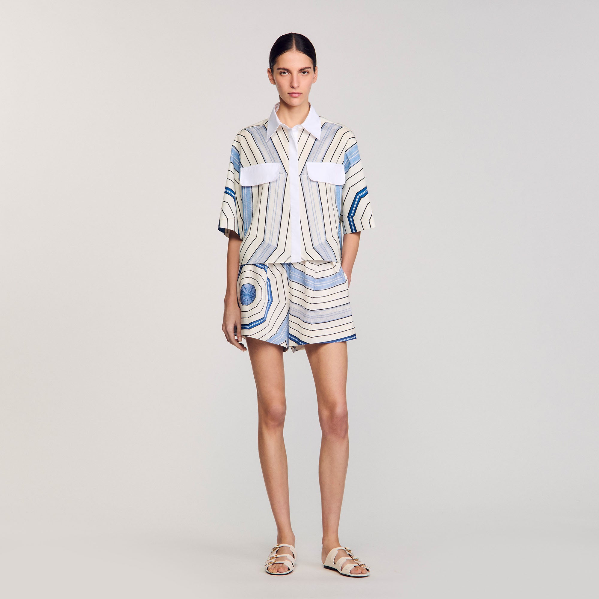 Ode Printed Crop Shirt Sky Blue