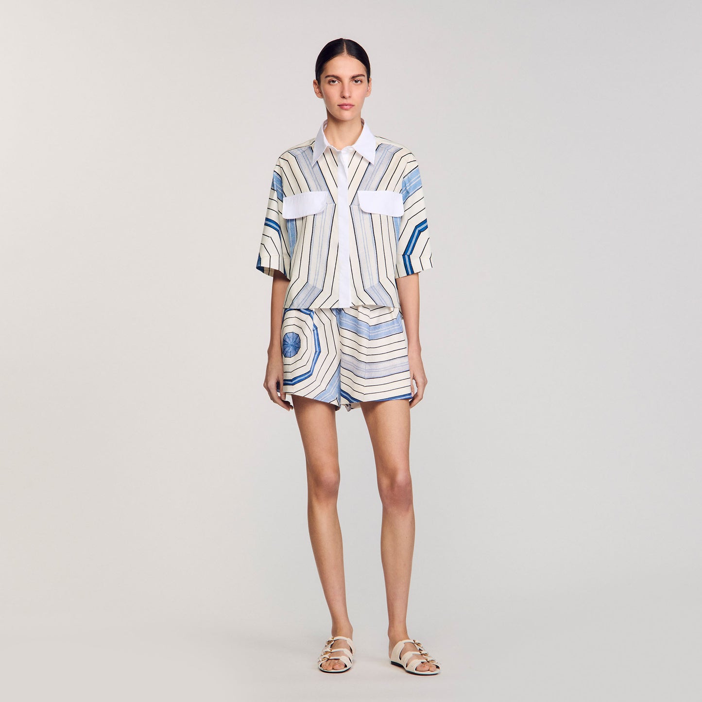 Ode Printed Crop Shirt Sky Blue