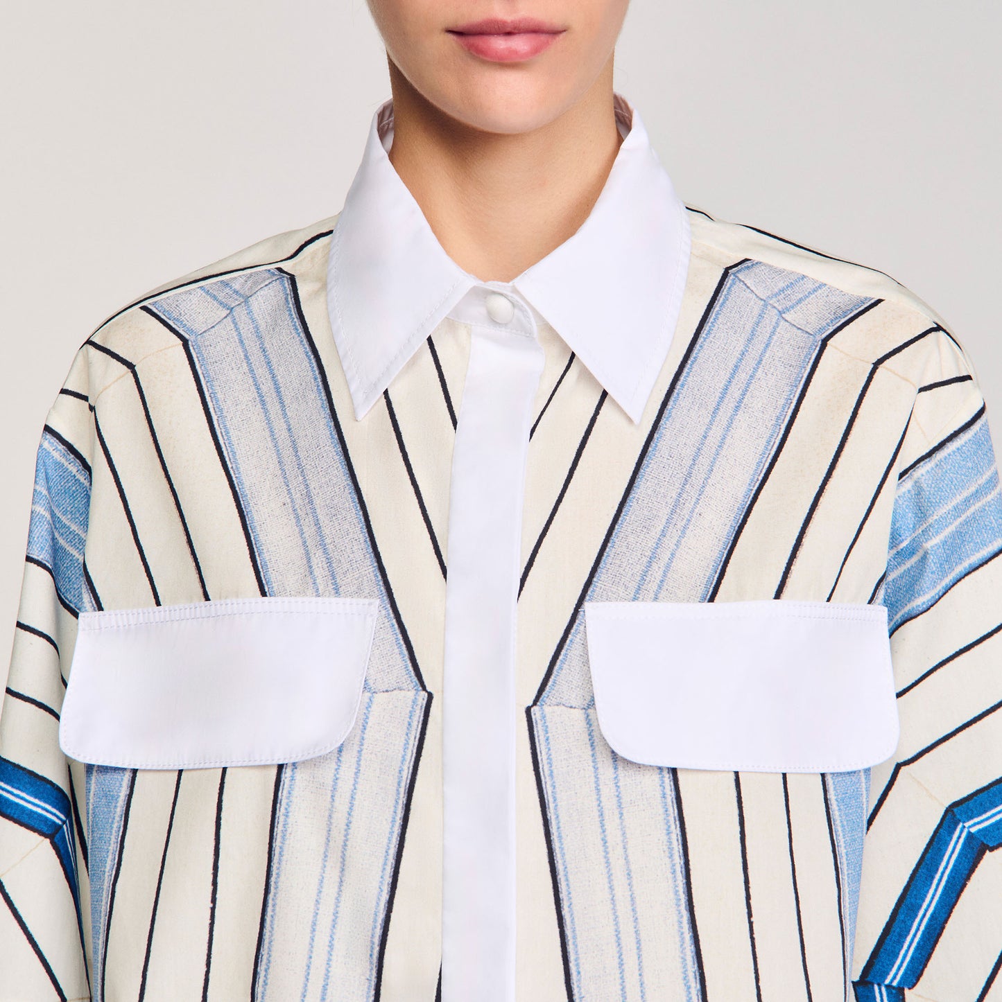 Ode Printed Crop Shirt Sky Blue
