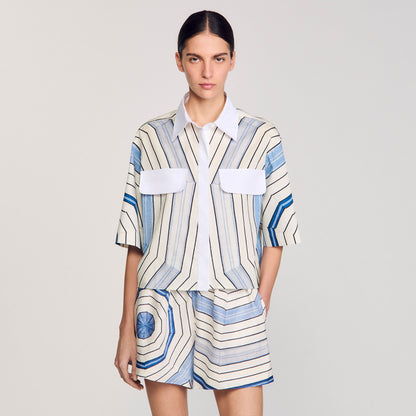 Ode Printed Crop Shirt Sky Blue