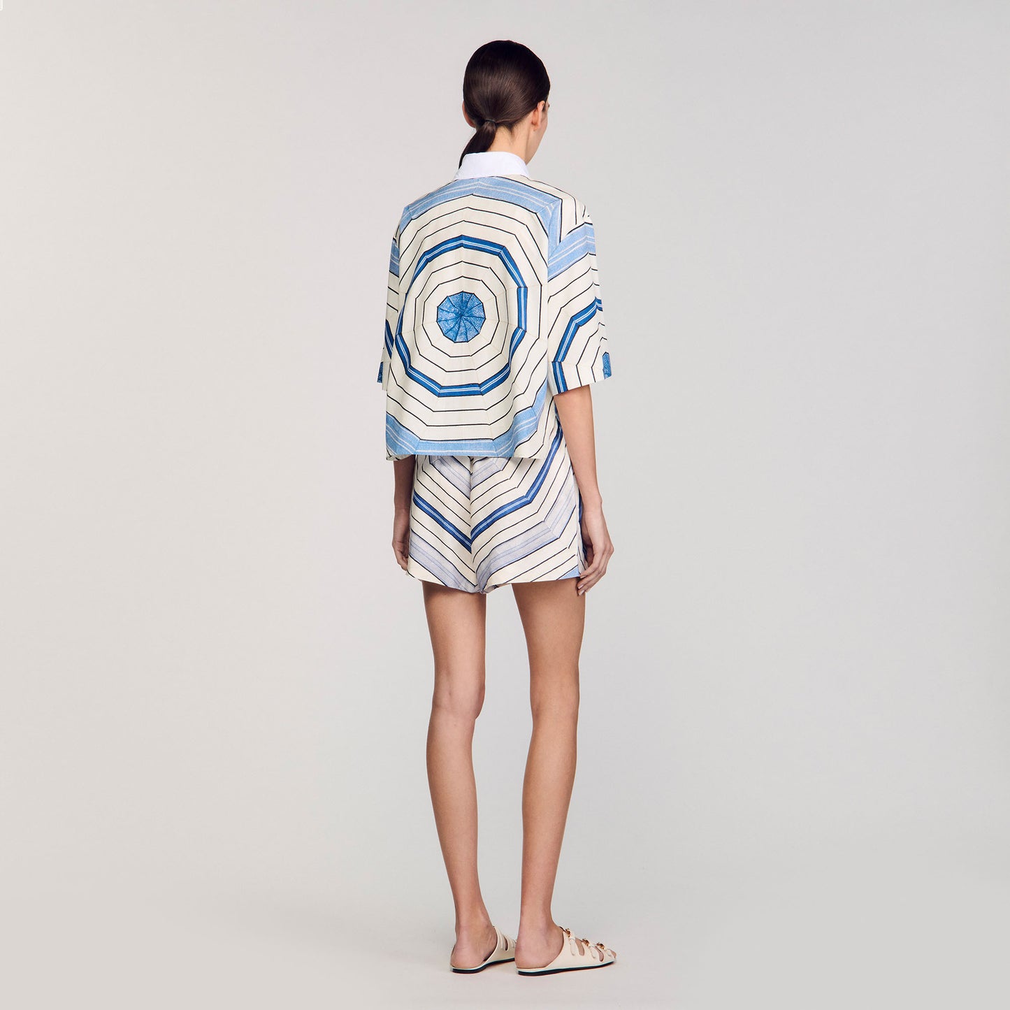 Ode Printed Crop Shirt Sky Blue