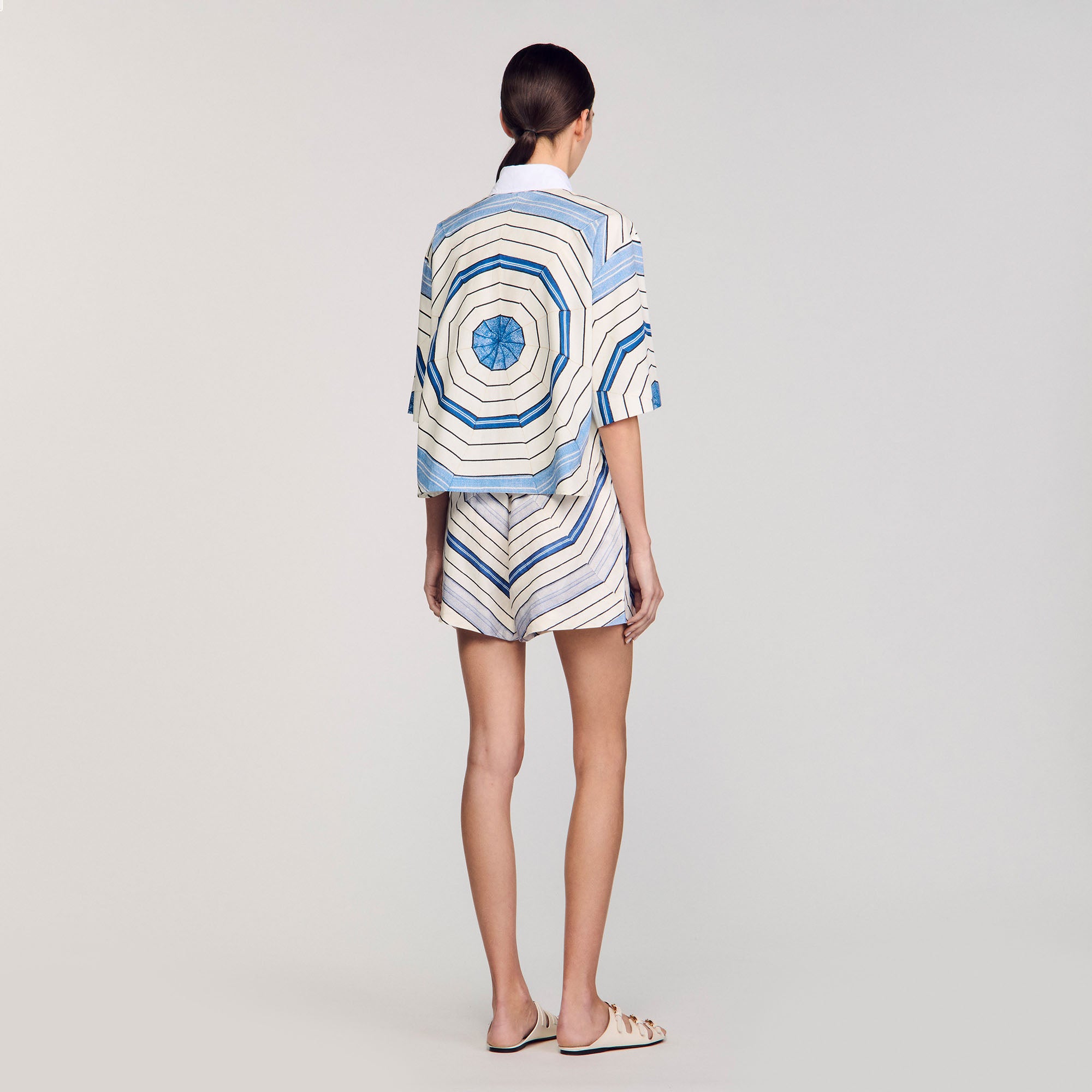Ode Printed Crop Shirt Sky Blue