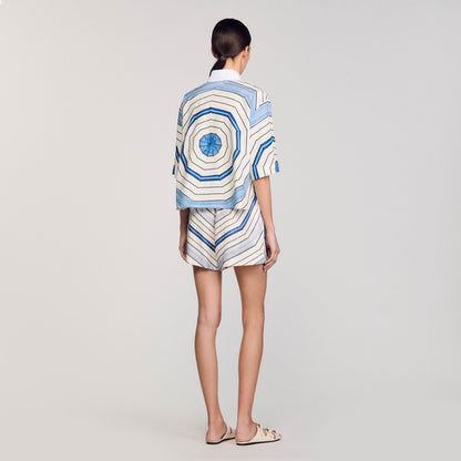 Ode Printed Crop Shirt Sky Blue
