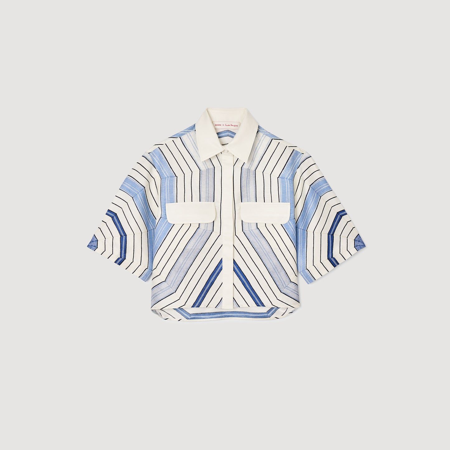 Ode Printed Crop Shirt Sky Blue