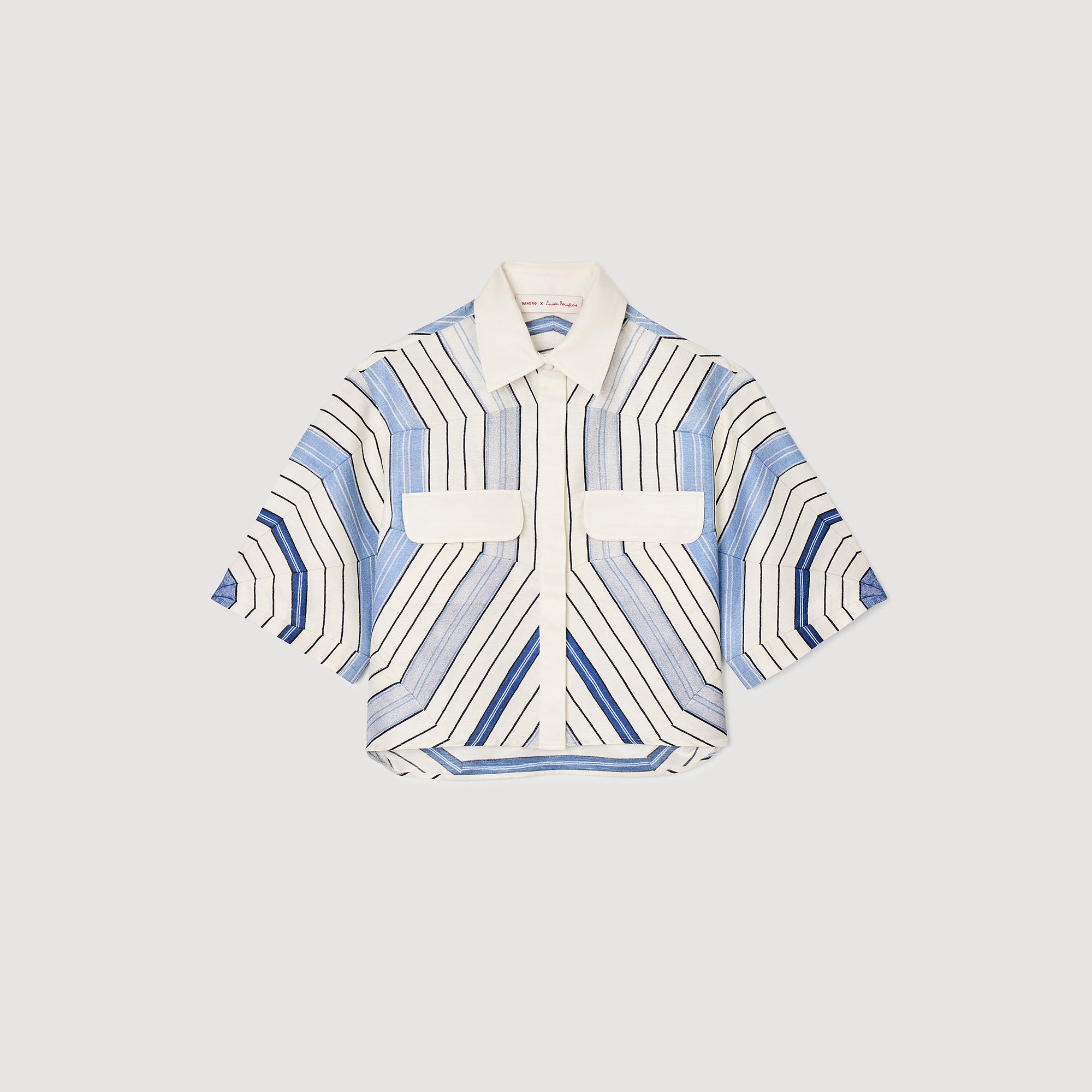 Ode Printed Crop Shirt Sky Blue