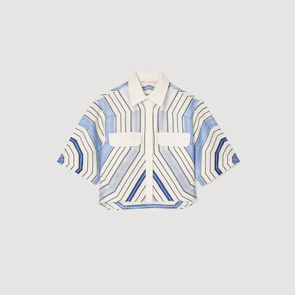 Ode Printed Crop Shirt Sky Blue