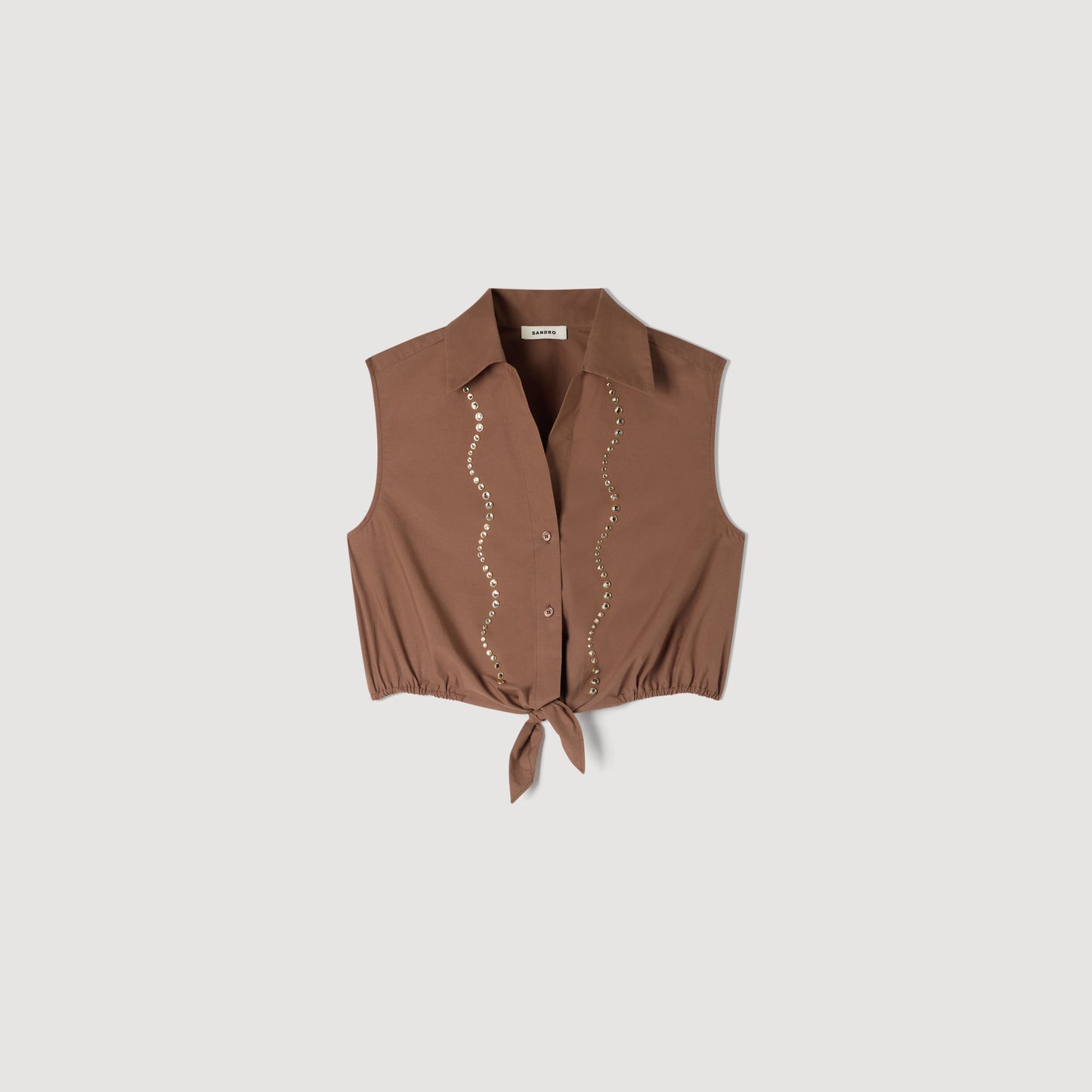 Tel Rhinestone Cropped Shirt Brown