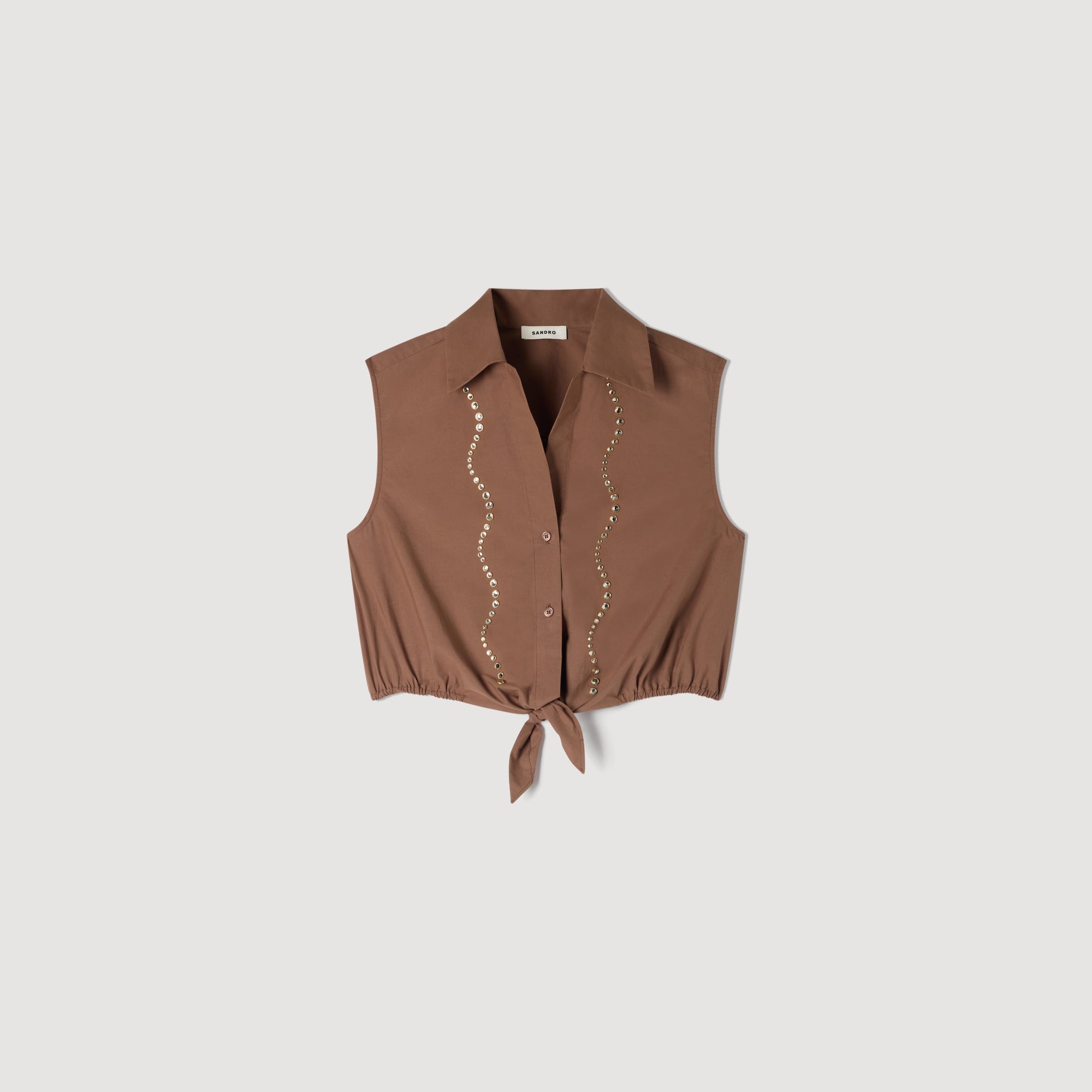 Tel Rhinestone Cropped Shirt Brown