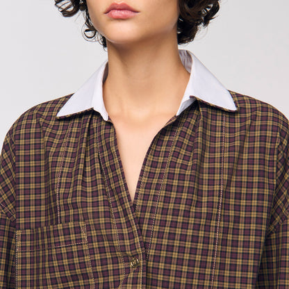 Valea Two-Tone Check Shirt Burgundy / Brown