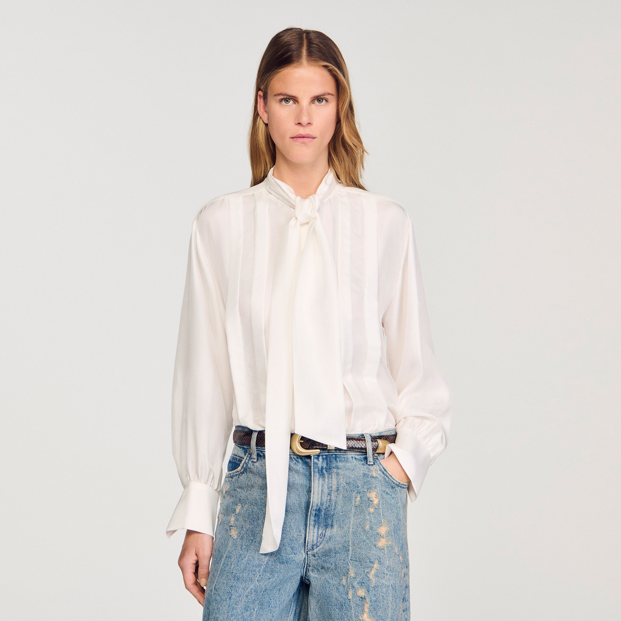 Ambra Silk Lavallière Shirt Ecru