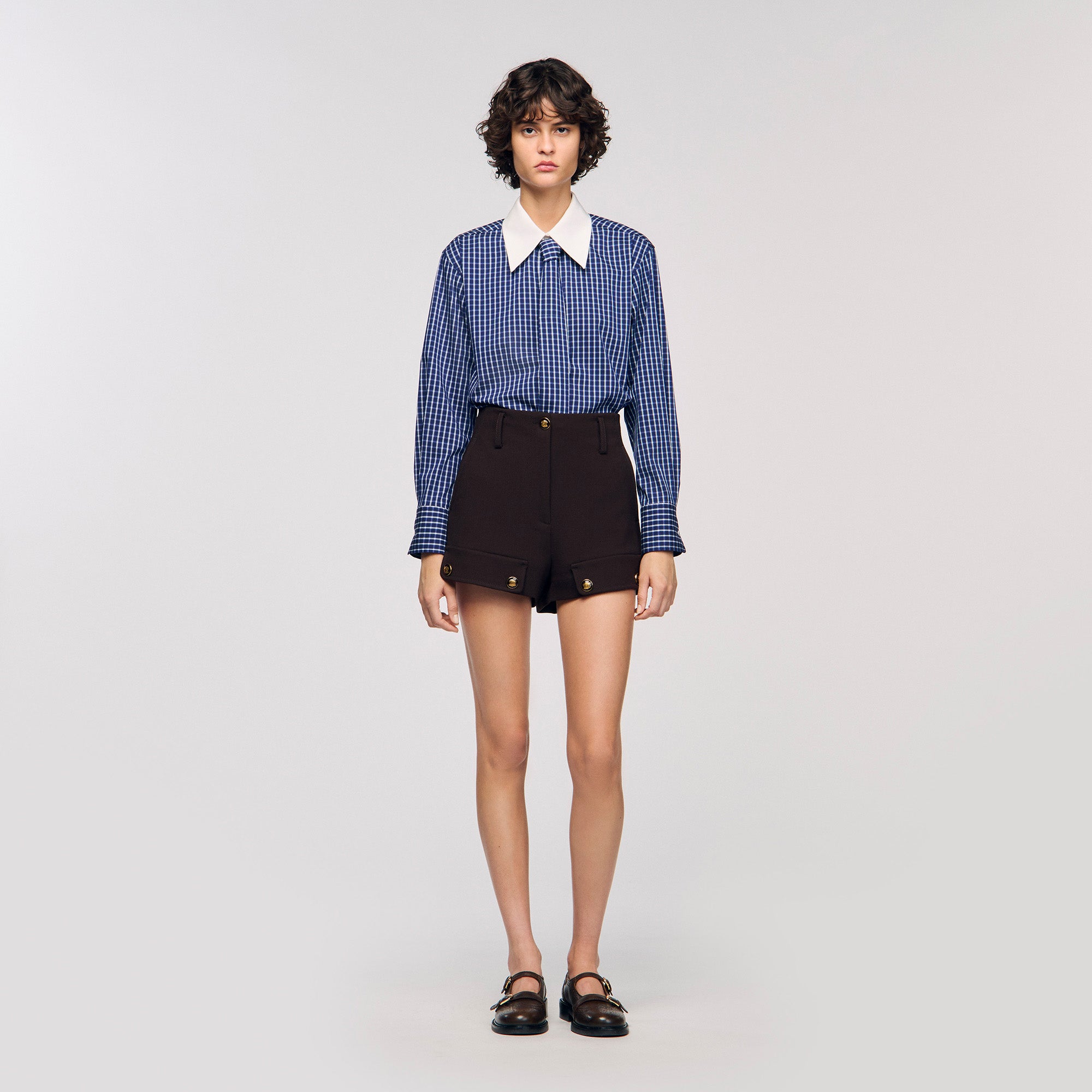 Eulalie Check Shirt With Tie Blue / Black