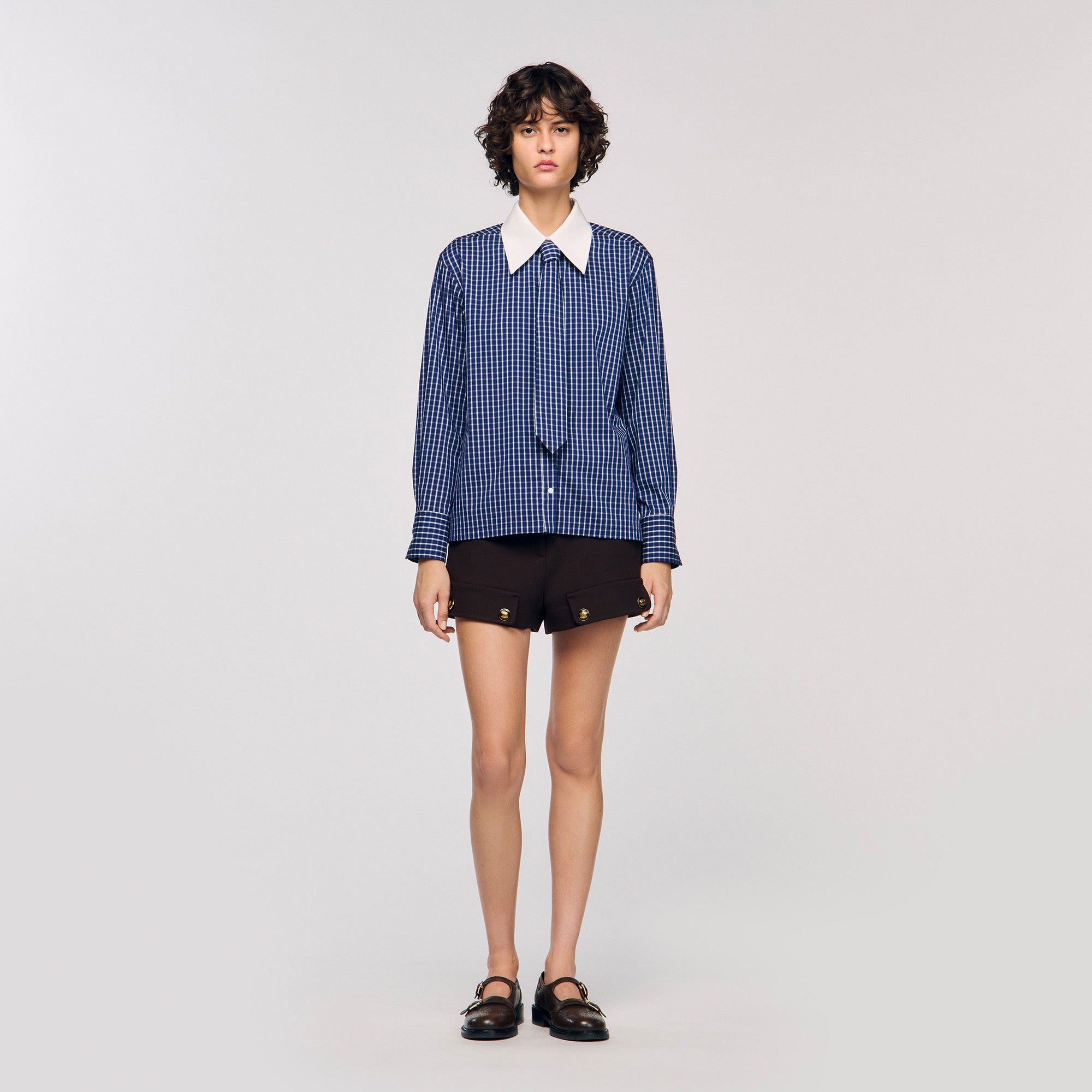 Eulalie Check Shirt With Tie Blue / Black
