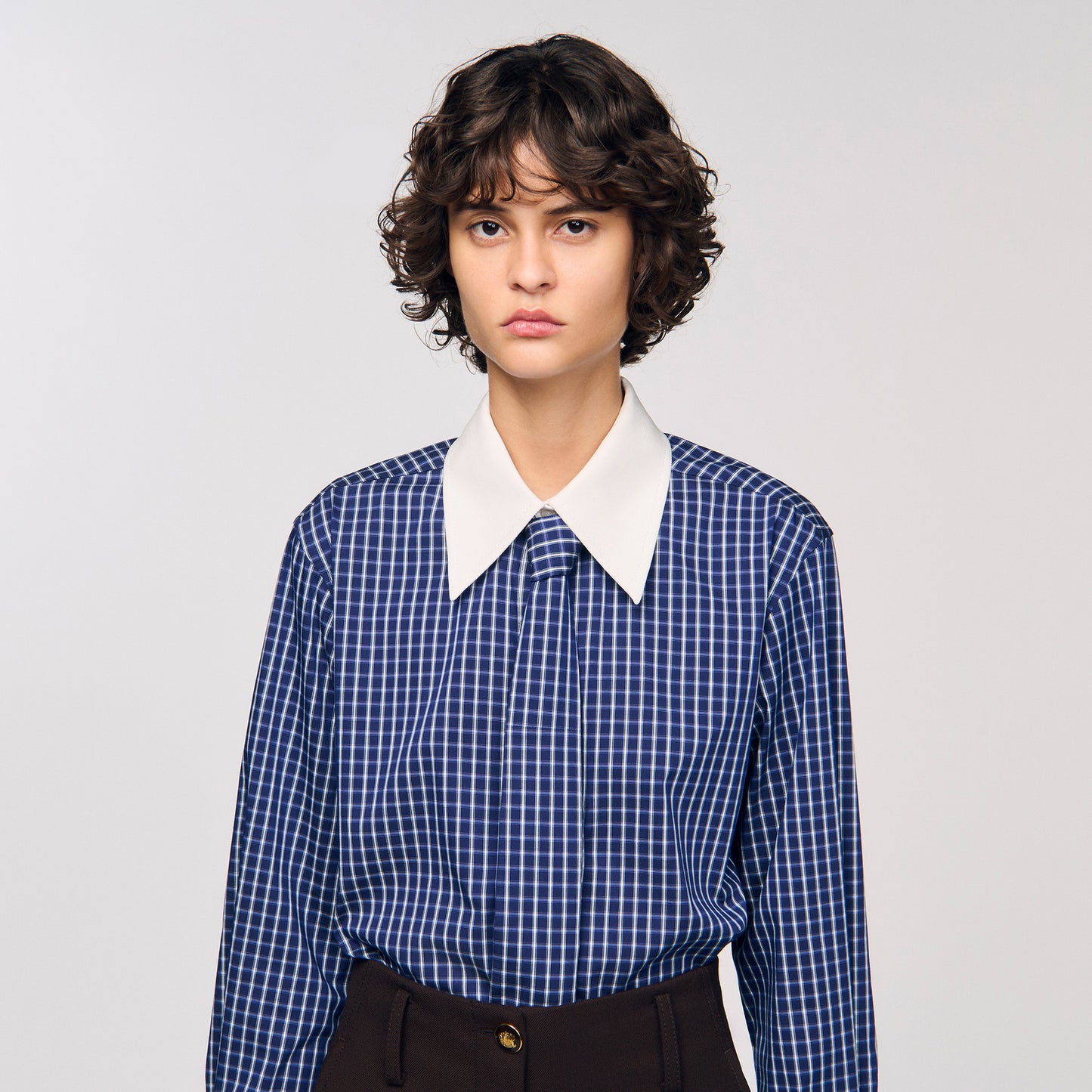 Eulalie Check Shirt With Tie Blue / Black