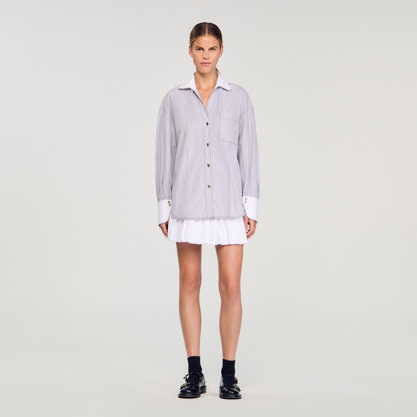 Kelly Oversized Striped Shirt Ecru / Bleu
