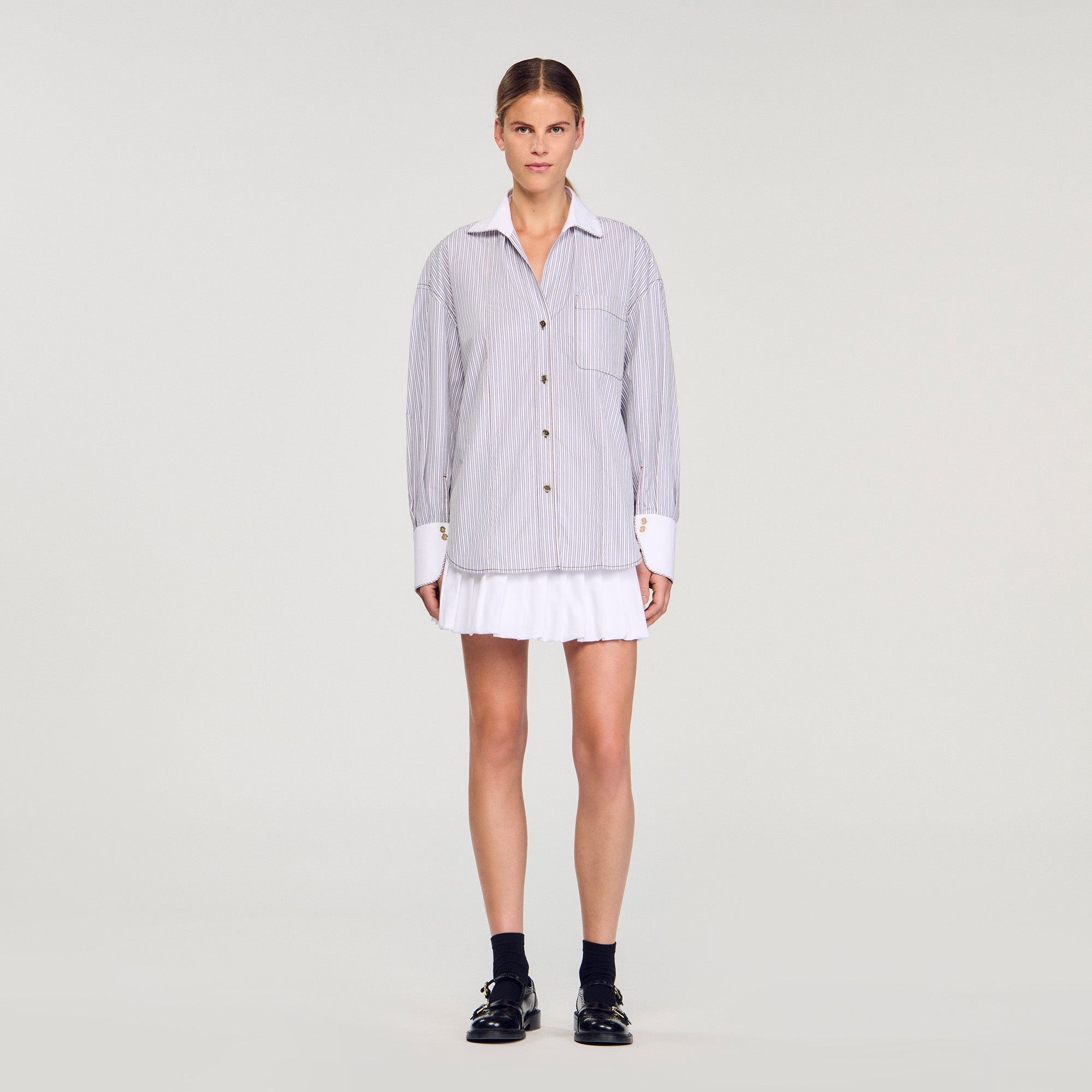 Kelly Oversized Striped Shirt Ecru / Bleu