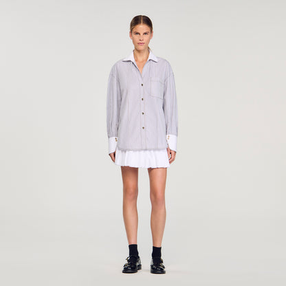 Kelly Oversized Striped Shirt Ecru / Bleu