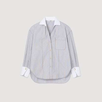 Kelly Oversized Striped Shirt Ecru / Bleu