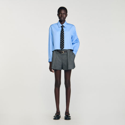 Seraphine Cropped Shirt With Detachable Tie Blue