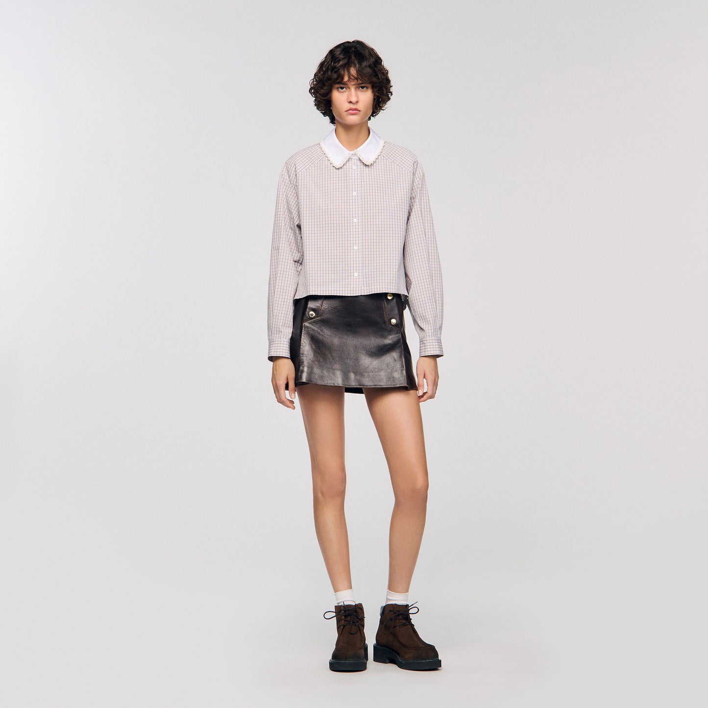 Orphee Check Flannel Shirt Beige / White