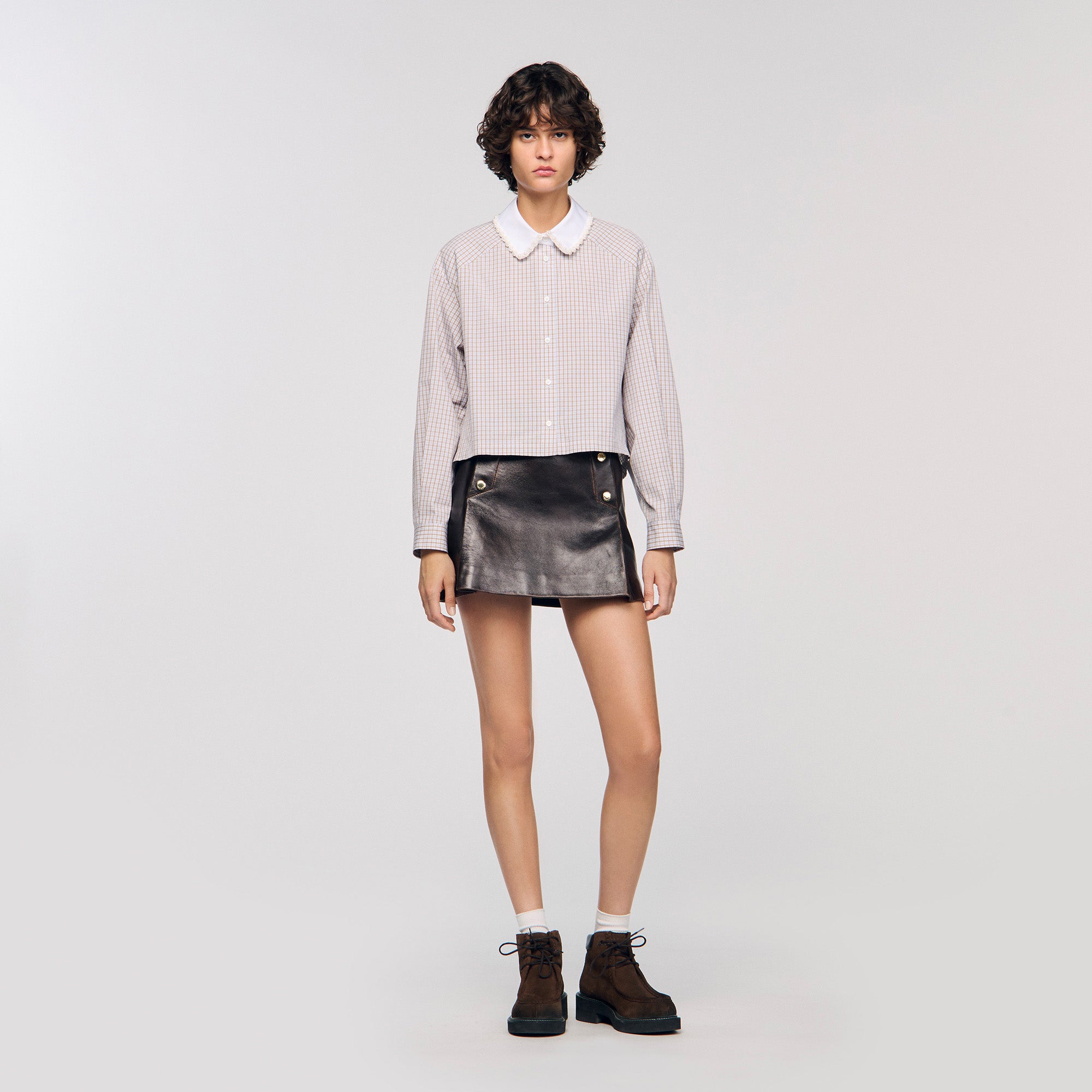 Orphee Check Flannel Shirt Beige / White