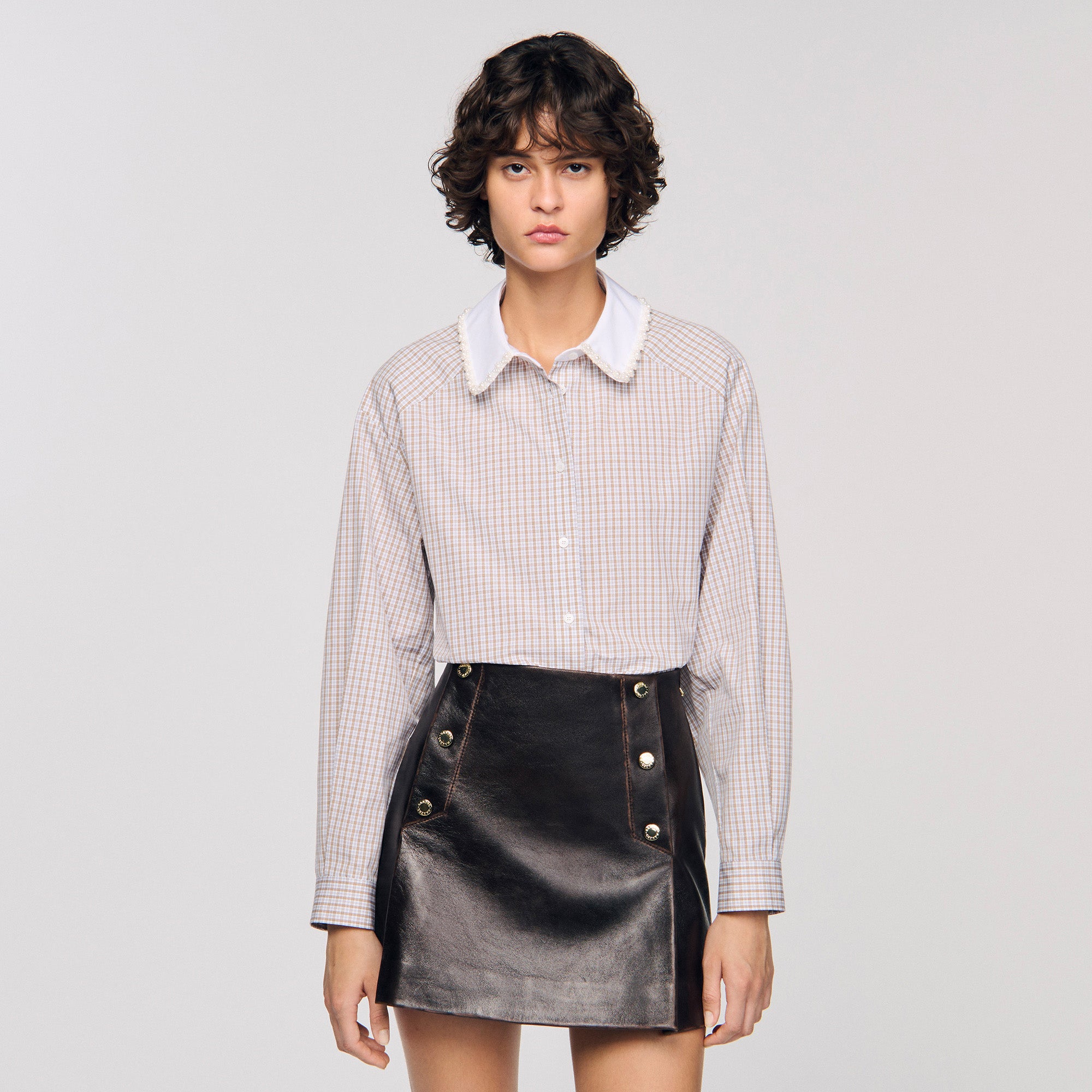 Orphee Check Flannel Shirt Beige / White
