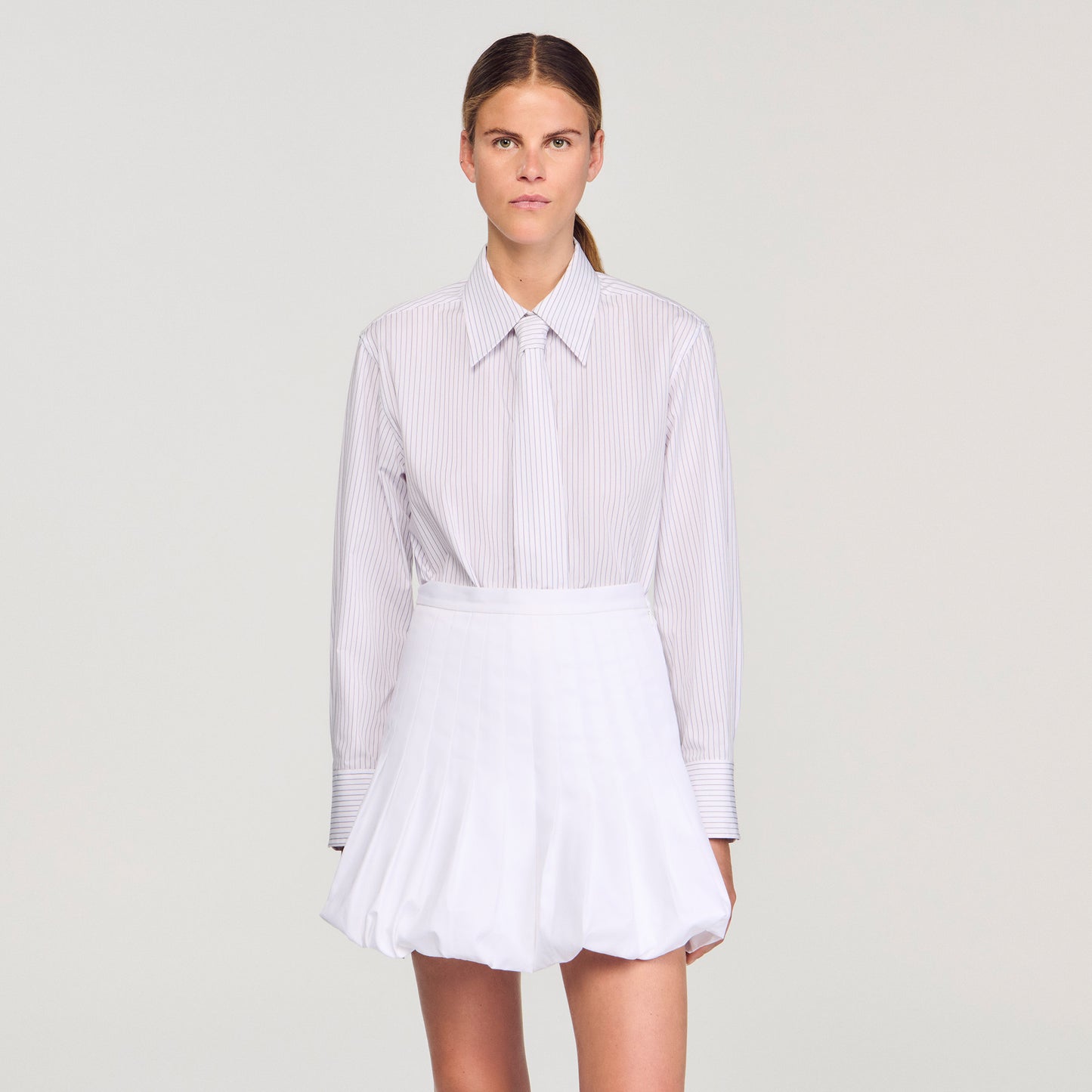 Taylor Striped Shirt With Detachable Tie White / Red