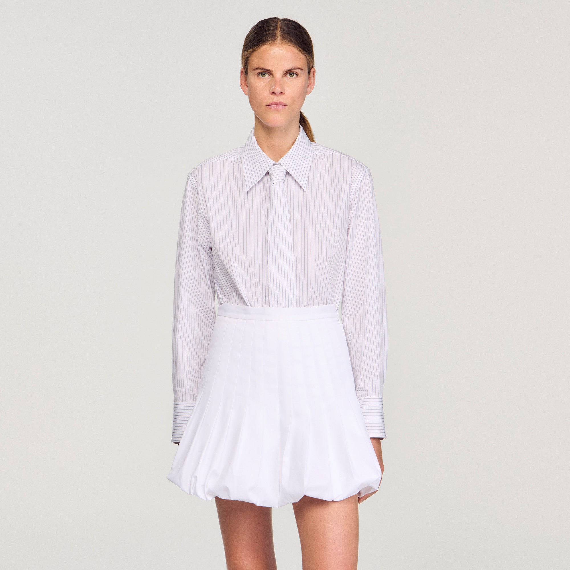 Taylor Striped Shirt With Detachable Tie White / Red