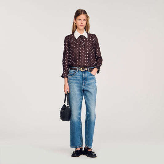 Tulipe Floaty Tie Print Shirt Brown / White