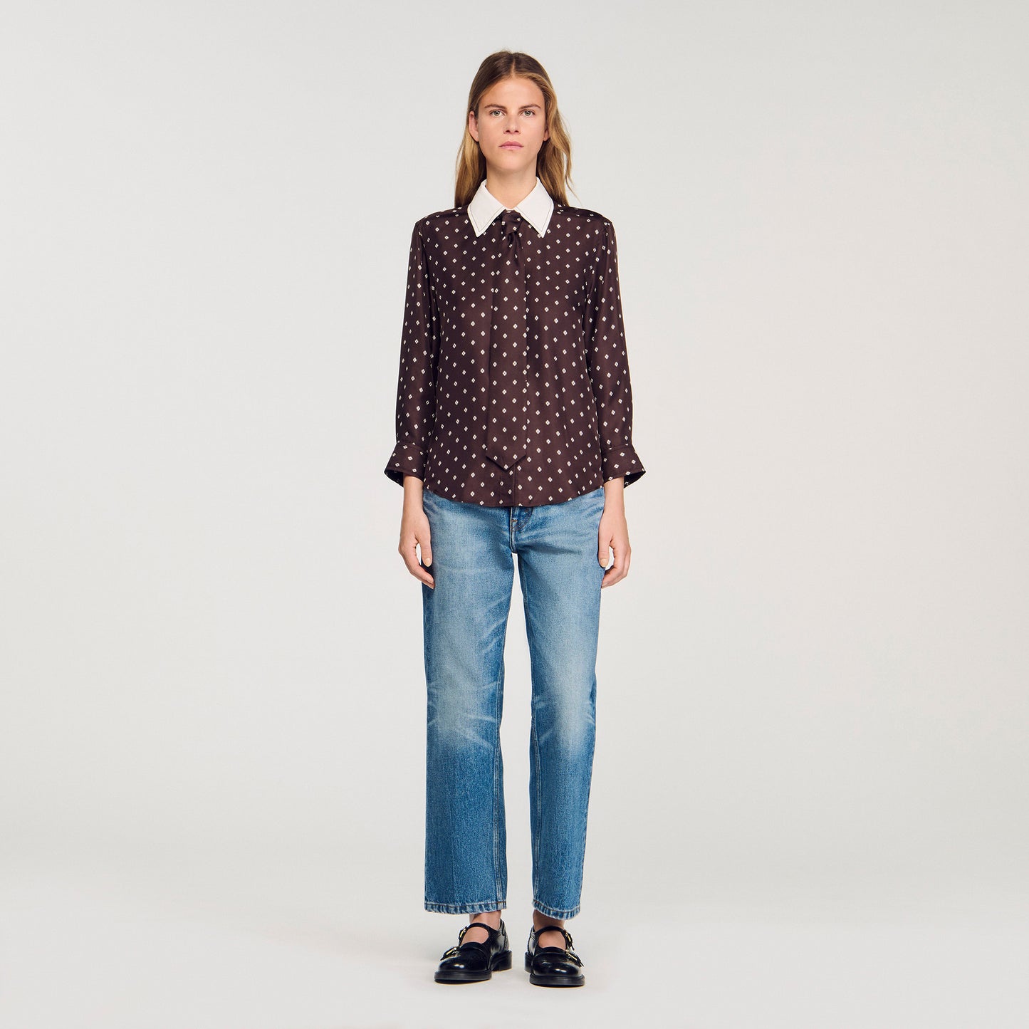 Tulipe Floaty Tie Print Shirt Brown / White