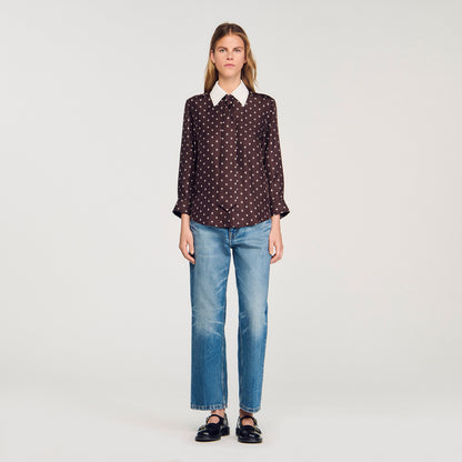 Tulipe Floaty Tie Print Shirt Brown / White