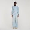 Lady Rhinestone Cropped Denim Shirt Light Blue Jean