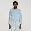 Lady Rhinestone Cropped Denim Shirt Light Blue Jean