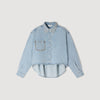 Lady Rhinestone Cropped Denim Shirt Light Blue Jean