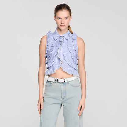 Margot Ruffled Striped Shirt BLEU / MARINE