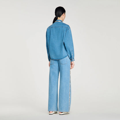 Carmella Denim Shirt With Rhinestones Blue Jean