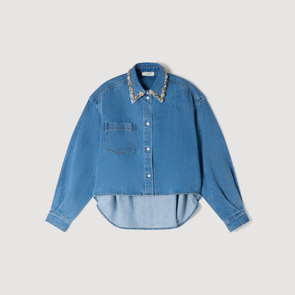 Carmella Denim Shirt With Rhinestones Blue Jean