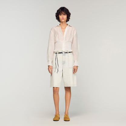 Smocked Linen Shirt White