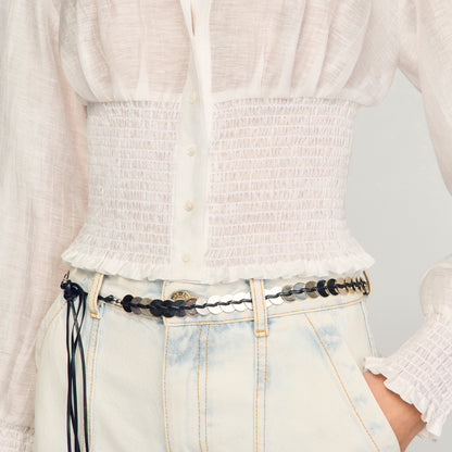 Smocked Linen Shirt White