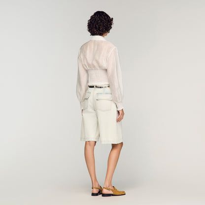 Smocked Linen Shirt White