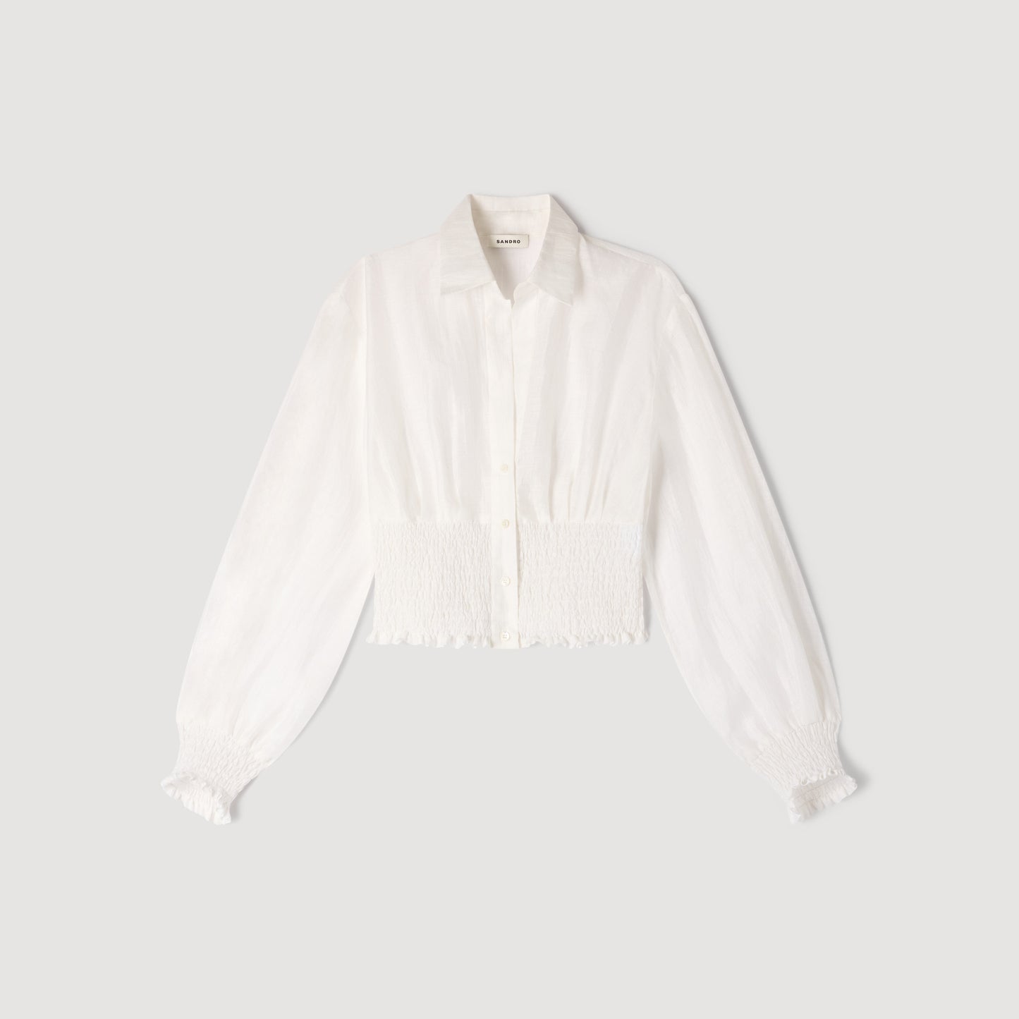 Judia Smocked Linen Shirt WHITE